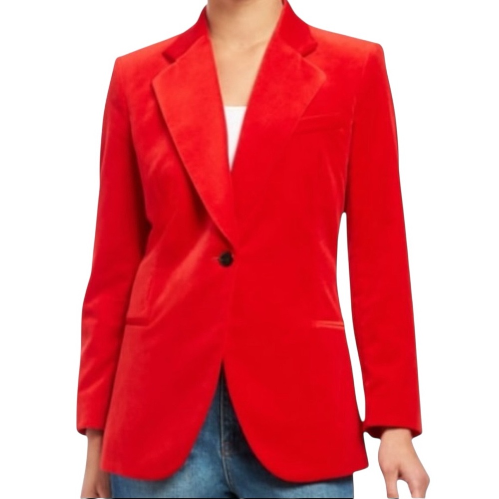 Theory Cinched Blazer Stretch Velvet Notch Lapel Single Button Jacket, Size 8